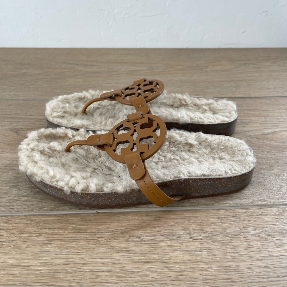 Tory Burch Miller Brown Thong  Cloud Sandals Shearling Lined Size 8 New - Picture 4 of 8